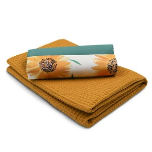 Set 1x Waffelstoff + 2x Baumwollstoff je 0,5x1,5m Stoffpaket Sonnenblume Set108 - Bild 1 von 7