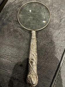 Victorian H/ Marked Sheffield Silver Magnifying Glass w/ ornate Repousee Handle - Picture 1 of 7