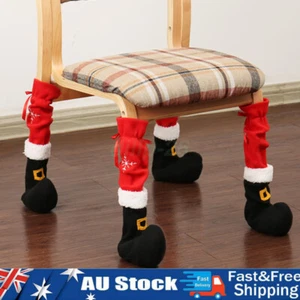 SALE 4x Christmas Chair Leg Cover Santa Table Foot Boots Sleeve Xmas Party Decor - Picture 1 of 8