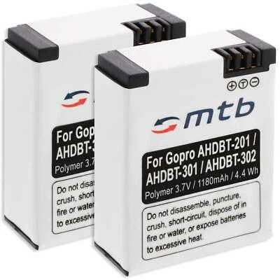 MTB MORE ENERGY 2x Bateria para GoPro Hero3 & Hero3+ Black, White, Silver Ed. - 1180mAh Polymer!