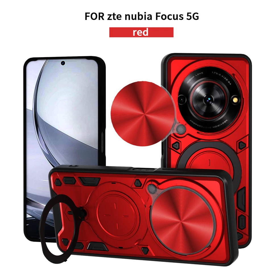 For ZTE nubia Focus 5G, Hybrid Armor Slide Lens Camera Magnetic Stand Cover Case - Image 1 of 4