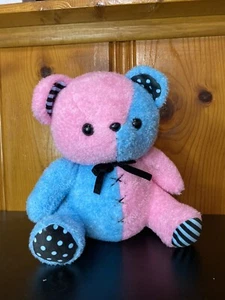 Kumax Moco March Teddy Bear Plush - Pink Blue Color Block Kawaii Y2K Style NWT - Picture 1 of 3