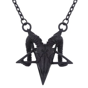 Restyle Gothic Goth Okkult Halskette - Ram Skull Schwarz Pentagramm Schädel - Bild 1 von 3