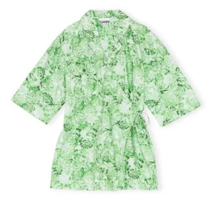 GANNI BEDRUCKTES BAUMWOLL POPELINE OVERSIZED SHIRT - ISLAND GREEN Gr. L/XL - Bild 1 von 13