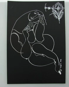 DRAWING  CHALK ON BLACK PAPER BY YUROZ  88 SIGNED BODY WOMAN NAKED  - Picture 1 of 2