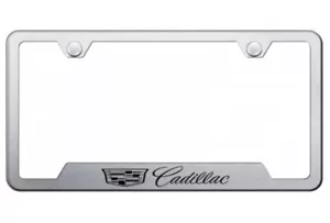 Cadillac Crest Laser Etched Logo Notched License Plate Frame Official Licensed - Picture 1 of 2