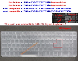 Keyboard Protector Skin Cover for Acer Aspire VN7-572 VN7-572G VN7-592G VN7-792G - Picture 1 of 10