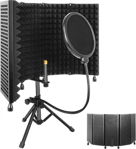 Studio Aufnahme Mikrofon Isolationsschild mit Pop Filter und Stativ Ständer - Bild 1 von 12