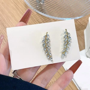 Shiny Rhinestone Leaf Stud Earrings For Women Exquisite Wheat Ear Cuff Earrings - Bild 1 von 7
