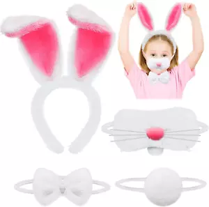 4 Pcs Easter Bunny Costume Set,Rabbit Ears Headband Nose Bow Tie Plush Tail for - Picture 1 of 12