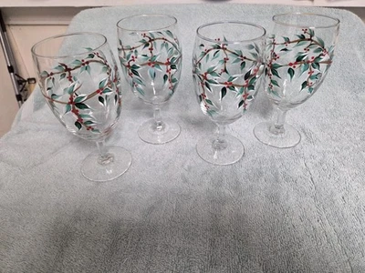 4 прозрачных стеклянных кубка с водой с ручной росписью Anchor Hocking рождественские цветы — 16 унций - Изображение 1 из 4