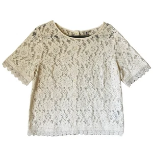 Kut From The Cloth Asriel Button Back Lace Top Large Fringe Trim Boho Blouse - Bild 1 von 8