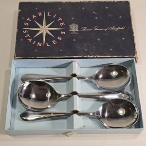 6 Starlite Stainless Steel Cutlery Soup Spoons Thomas Turner Boxed Vintage - Picture 1 of 6