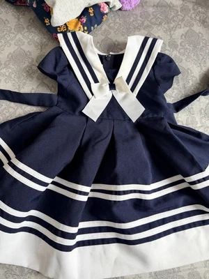 Bonnie Jean Niñas Pequeñas Cuello Grande Náutico Marinero Vestido/Juego Capri Talla 2 NUEVO Foto 1 de 2