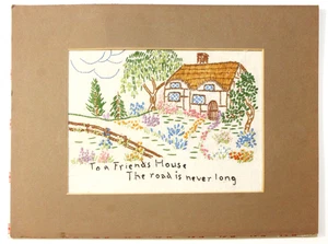 Embroidered Picture Friendship Verse Vintage Cottage Core Mounted 7.5 x 5.5" - Picture 1 of 4