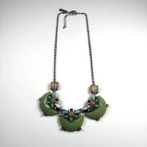 The Limited Vtg Statement Bib Necklace Green Resin Stones Blue Accents  18-20.5" - Picture 1 of 9