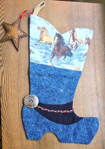  Western Cowboystiefel Pferde Leder Stern gefüttert Weihnachtsstrumpf Handarbeit  - Bild 1 von 10