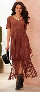 plus size 2X SUEDE FRINGE DRESS Country Cowgirl Western by Midnight Velvet new - Picture 1 of 3