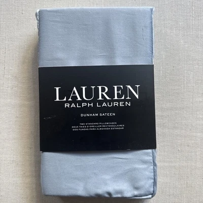 Ralph Lauren ~ Dunham Satén Niebla Azul Fundas de Almohada Juego de (2) Estándar, NUEVO Foto 1 de 4