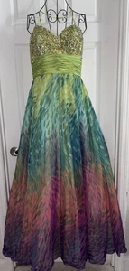 Jovani Beaded Green & Multi-Color Long Evening Dress - Size 12 - Picture 1 of 9