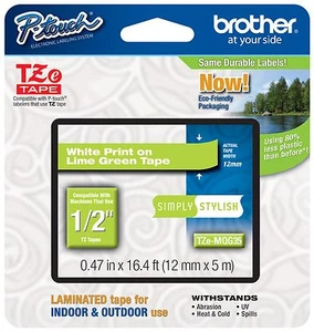 Genuine Brother P-Touch TZeMQG35 1/2" White on Lime Green Tape TZMQG35 - Picture 1 of 1