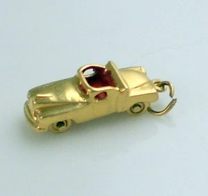 Vintage A C 14k Yellow Gold Orange Enamel Moveable Old Open Roadster Car Charm - Picture 1 of 4