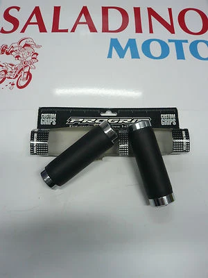 COPPIA MANOPOLE PROGRIP UNIVERSALI NERI CON TERMINALE CROMATO D. 28 - Imagen 1 de 3