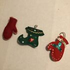 Miniature Christmas Ornaments Red Mitten Holly Stocking Red Felt Mitten Set Of 3