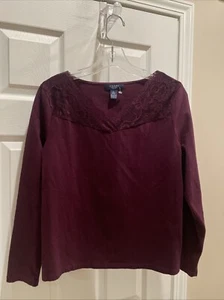 Chaps Women Gorgeous Flowing burgundy, lace gorgeous Blouse Top Sz PL - Picture 1 of 3