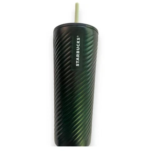 2022 Starbucks Green Swirl Forest Textured Stainless Steel Venti Tumbler 24 oz - Picture 1 of 12