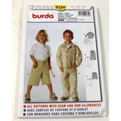 Burda 9754 Sewing Pattern Childs Pants Shorts Jacket Size 3 through 8 Uncut - Image 1 of 2