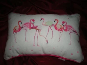 ROT UND WEISS TROPISCH ROSA FLAMINGO AKZENT KISSEN 13" X 8" DUNKELROSA BORTE - Bild 1 von 5