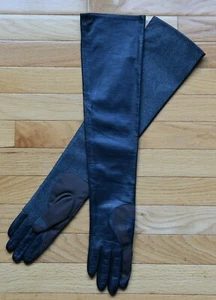 Ports 1961 Sexy Navy Leather Grey Wool Brown Twill Opera Gloves M NWT Rtl $350 - Bild 1 von 5