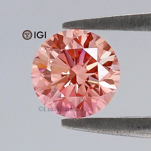 0.91 CT IGI Certified Round Cut Fancy Intense Pink Color VS2 Clarity Lab Diamond - Picture 1 of 10