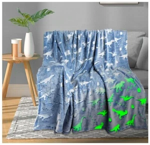 Glow-in-the-Dark Dinosaur Blanket for Boys/Girls - Soft Fleece Blanket 50"x60" - Picture 1 of 5
