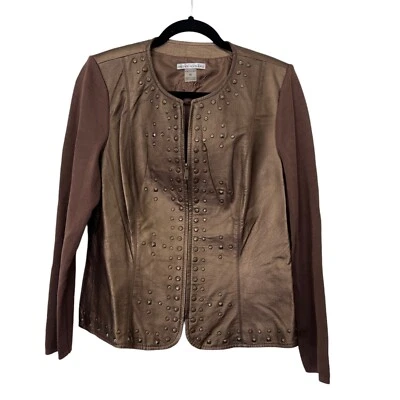 Peter Nygard Manga Larga Imitación Cuero Marrón Manga Larga Cremallera Completa Embellecido Sle Foto 1 de 4