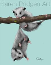 ACEO ATC Art Card Painting Print Signed Possums Forest Wild Animal