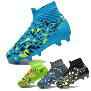 Boys Soccer Shoes High Top Football Cleats Youth Firm Ground Youth Soccer Cleats - Picture 1 of 14