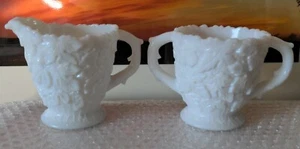 Westmoreland Bramble Maple Leaf White Milk Glass Cream and Sugar Set - Picture 1 of 8