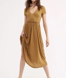 Free People Beach Castaway Midi dress Dark Yellow Women Small Open Back Stretch - Bild 1 von 10