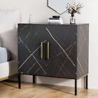  Storage Cabinet with Doors, Modern Black Accent Cabinet Set of 1 Marble Black