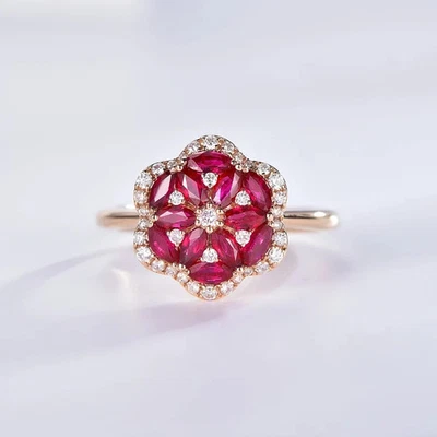 Anel de noivado 3 quilates corte redondo simulado rubi vermelho/CZ folheado a ouro amarelo 14k - Imagem 1 de 4