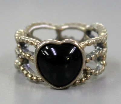 正品 Pandora 0.925 ALE Mi Amor 黑色玛瑙心形戒指 - 尺寸 6 — 第 1/4 张图片