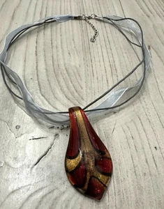 Dichroic Glass Brown Gold Rust Pendant Necklace Ribbon & Cord Strand - Picture 1 of 6