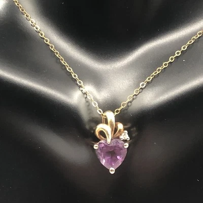 1Ct Heart Cut Simulated Amethyst Solitaire Pendant 14k Yellow Gold Finish - Image 1 of 4