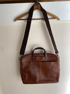 Fossil Brown Leather Laptop Messenger Briefcase Bag - Image 1 of 4