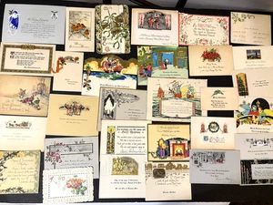 31 antike bis alte Weihnachtskarten Lot ~ meist flache Karten, wenige klappbar - Bild 1 von 13