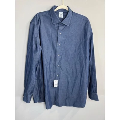 Camisa de vestir Brooks Brothers para hombre azul cambray calce regular con botones 17,5 35 Foto 1 de 4
