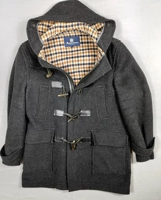 Aquascutum Mens Wool Duffle Coat Antler Buttons Grey Size 40 👀Description/Video - Image 1 of 4