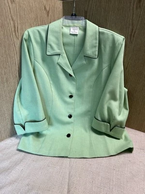 Allison Daley Green Short Sleeved Jacket With Black Trim Size 16 - Image 1 of 4